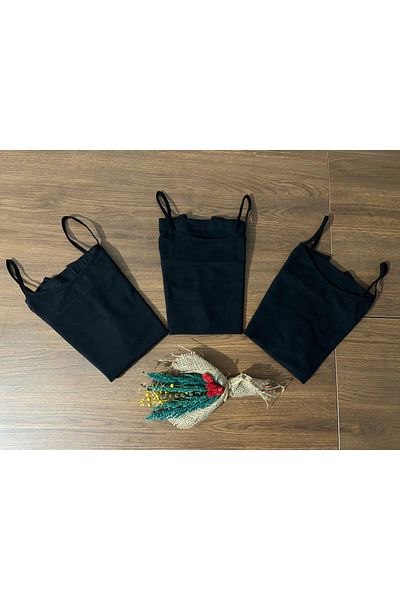 ParisTrend Women's Rope Strap 3-Piece Black Cotton Combed Athlete