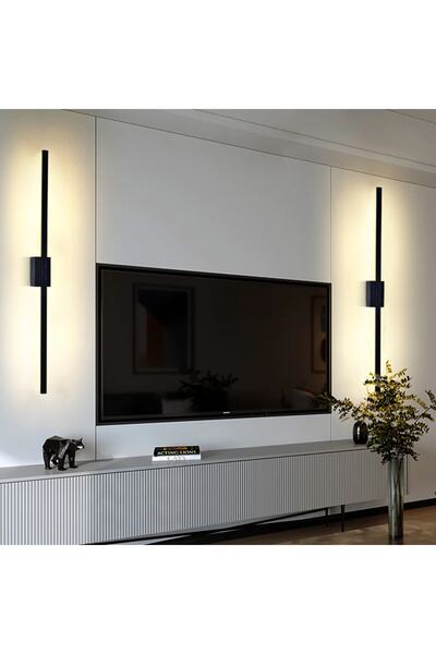 LIGHTMORE Modern Dekoratif Çubuk Led Duvar Aplik 70 Cm Siyah Oval Profil (dikdörtgen Rozanslı)