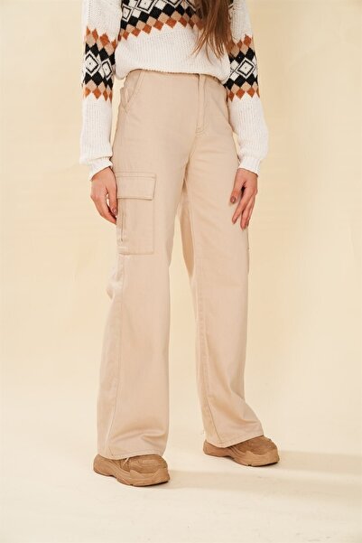 LAMİRA Бежеві широкі штани з високою талією і широкими штанинами