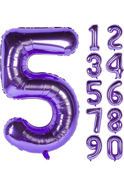 Patladı Gitti 5 Five Number Purple Foil Balloons 32"-34" Inc 80 Cm