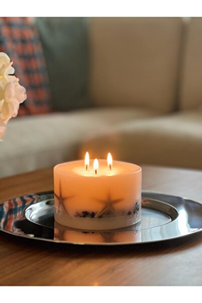 Luz&Brillante Lavanta Çiçekli, Deniz Yıldızlı, Sandal Ağacı Kokulu Mum, El Ya...