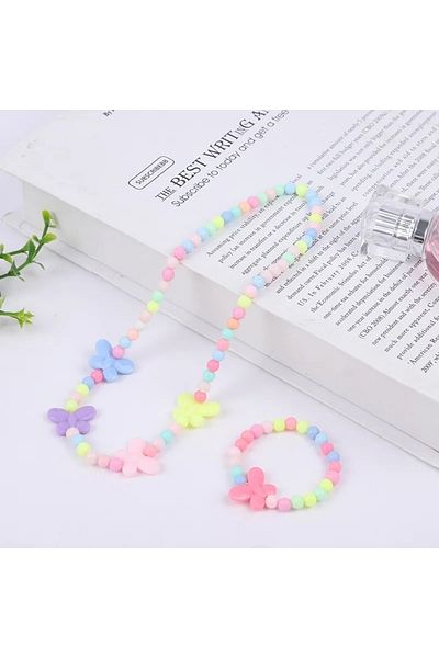 İPAR AKSESUAR Butterfly Figured Children's Necklace Bracelet Set.