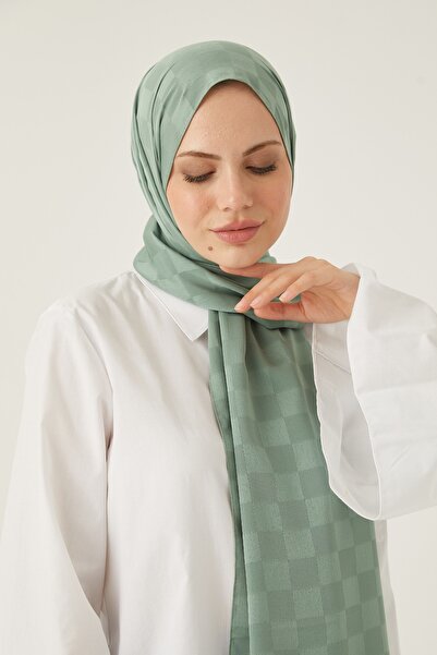 FRESCO SCARFS Women's Hijab Silky Cotton Jacquard Checkerboard Pattern Shawl Green