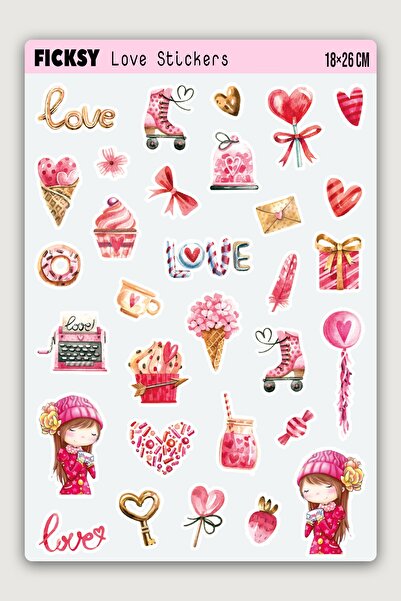Ficksy Sevimli Genç Kız Aşk, Sevgi, Kalp Ve Sevgililer Günü Temalı Sticker Se...