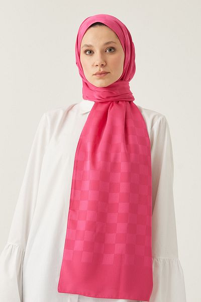 FRESCO SCARFS Γυναικείο σάλι με μοτίβο ζακάρ από μεταξένιο βαμβάκι Hijab*φούξια