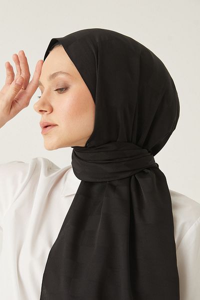 FRESCO SCARFS Hijab de damă, din bumbac mătăsos, jacquard, cu model șal* negru