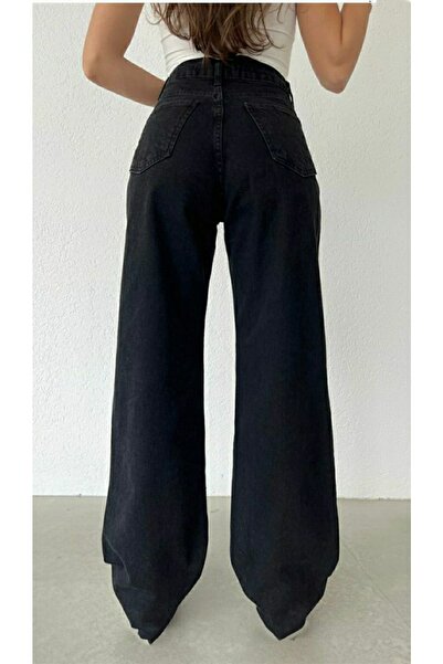 Trn JNS Black Lycra Super High Waist Loose Jean Trousers. (super High.) Wide Leg.