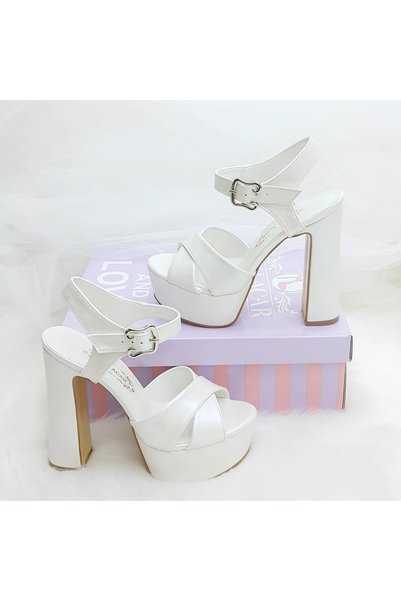 ASLIACAR 14 Cm Thick Heeled Off-White Comfortable Bridal Shoes Aslı Acar