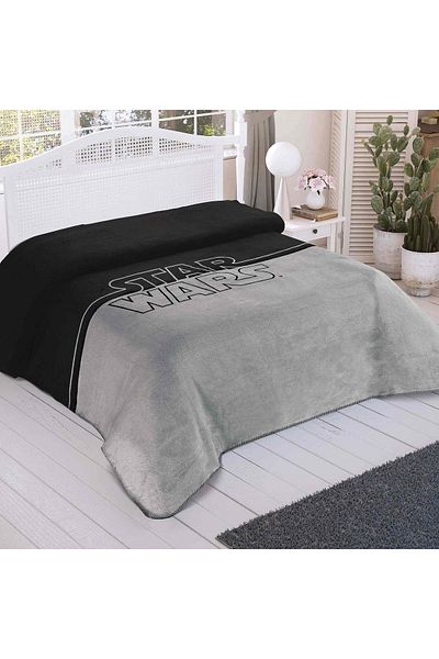 Taç Licensed Star Wars Logo Cotton Double Blanket Grey-Black