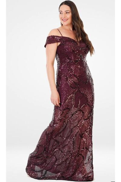 dükkan10butika Kadın Büyük Beden Yırtmaçlı Pulpayet Işlemeli Uzun Abiye Elbis...