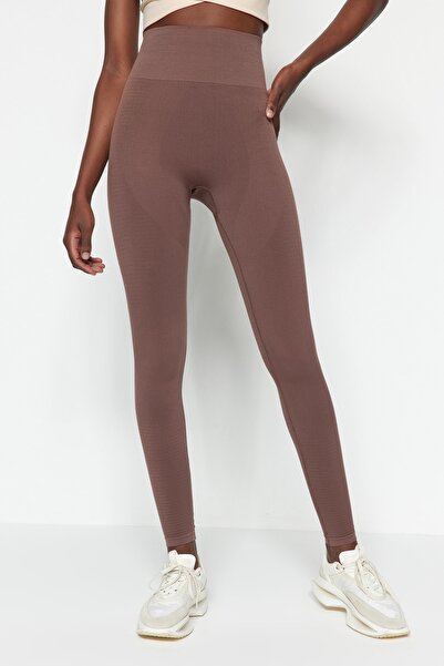 Trendyol Collection Топли кафяви безшевни/безшевни рефлекторни детайли, плетени спортни клинове по цялата дължина THMSS23TY00000