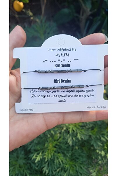 Atolye Ferda Hematit Doğal Taşlı Mors Alfabesi Çift Bilekliği (aşkım)