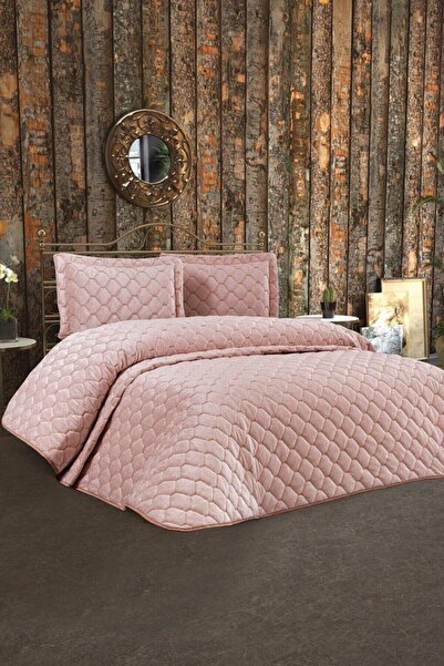 DFT Home Velvet Quilted Double Bedspread Powder