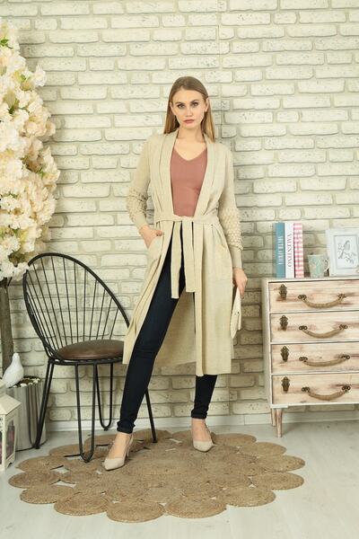 Lamierra Жіночий трикотажний кардиган з поясом і деталями на рукавах