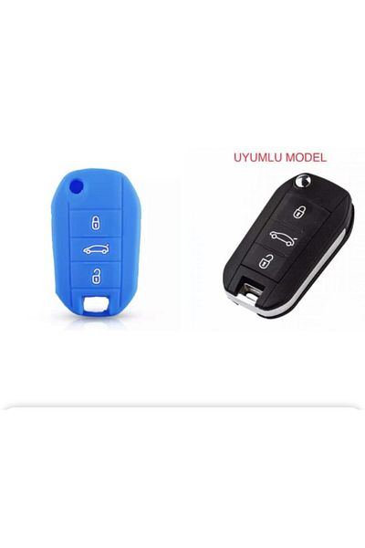 Opel Grandland X Silicone Key Protection Case Blue Color with Switchblade