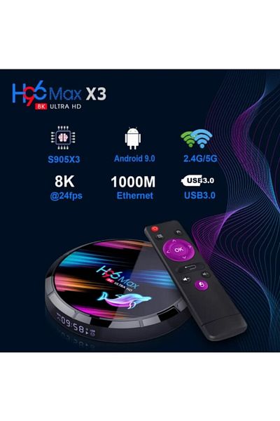 h96max H96 Max X3 Smart Tv Box Android 9.0 8K Media Player Amlogic S905X3 4Gb Ram/32 Gb Rom
