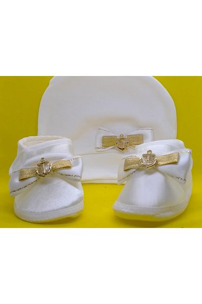 BUKAWEAR Baby Boy Ecru Newborn Shoes Hat Set of 2 Set