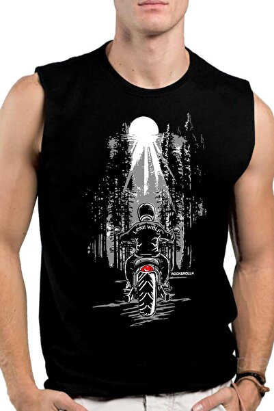 ROCKANDROLL Mânecă neagră Lone Cowboy Cutaway pentru bărbați | Tricou fără mâ...