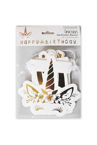 Hayaller Dükkanı Unicorn Pennant Happy Birthday - Χρυσό Χρώμα PK:1-