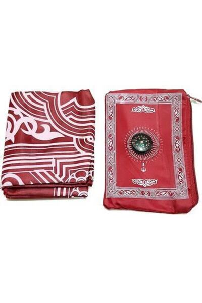 ÖZKEVEN HAC Çantalı Pusulalı Bordo Cep Seccadesi