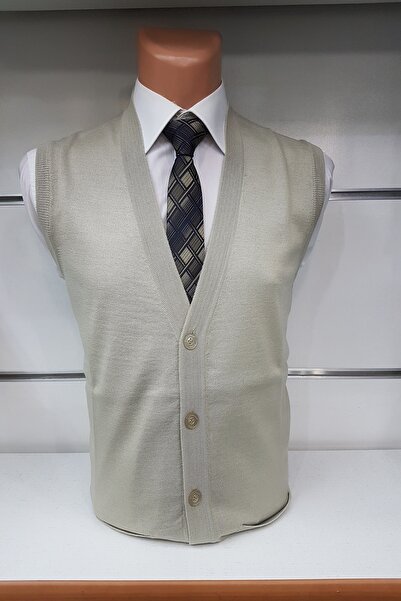 ÇUKUROVA TRİKO Erkek Ekru Düz Yelek