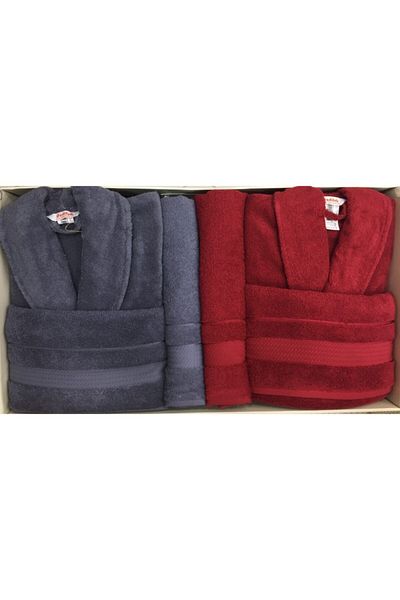 Özdilek Burgundy and Dark Gray Trendy Cotton Bathrobe Family Set