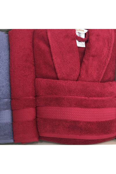Özdilek Burgundy and Dark Gray Trendy Cotton Bathrobe Family Set