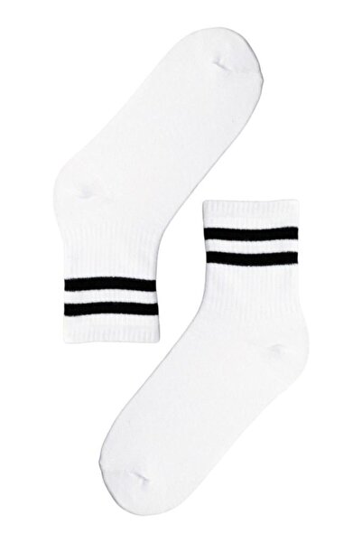 Funny Socks Μαύρες κάλτσες τένις Ριγέ λευκές