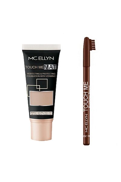 Mcellyn كريم أساس تاتش مي مات + قلم حواجب 2