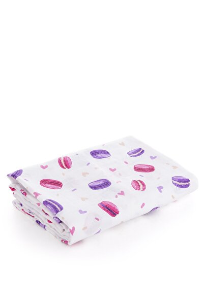 Caline Baby Muslin Cloth Cover Macaron Pattern - Purple 120x120 Cm + 4 Mouth Wipes