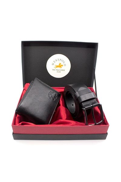 WEST POLO CÜZDAN Original Leather Belt and Wallet Gift Set