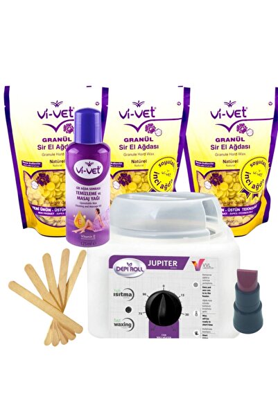 Vi-vet Naturel Inci Boncuk Ağda 3 Adet + Vivol Depirol Ağda Isıtıcı Makinesi Ağda Seti 7 Parça