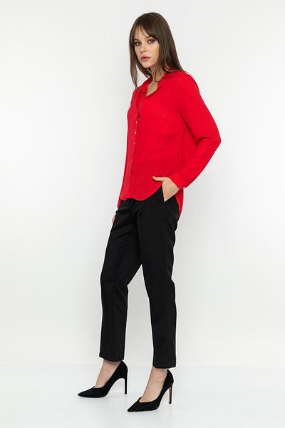 INVIDIA Magnificent Collar Long Back Pleated Red Blouse