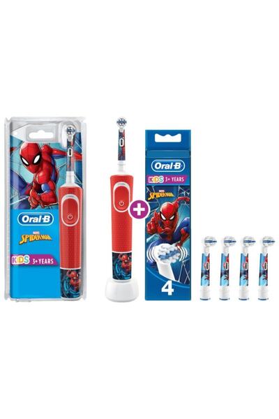 Oral-B D100 Çocuklar İçin Şarjlı Diş Fırçası Marvel Spiderman Yedek Başlık 4'lü