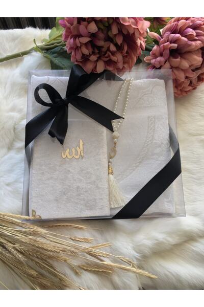 Fatihhacmalzemeleri Inci Serisi Seccade Yasin Tesbih Hediye Seti Beyaz