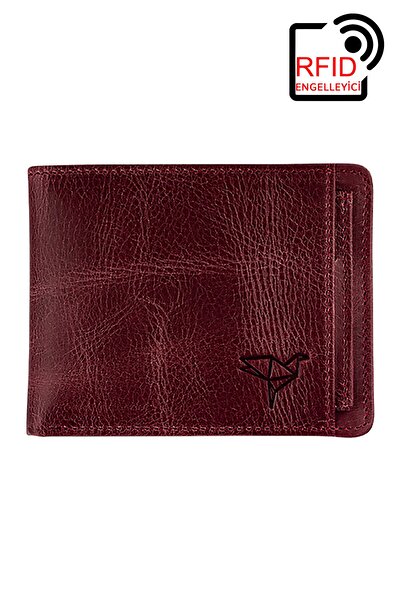 Garbalia Handmade Genuine Leather RFID Blocker Crazy Claret Red Coin Portfolio