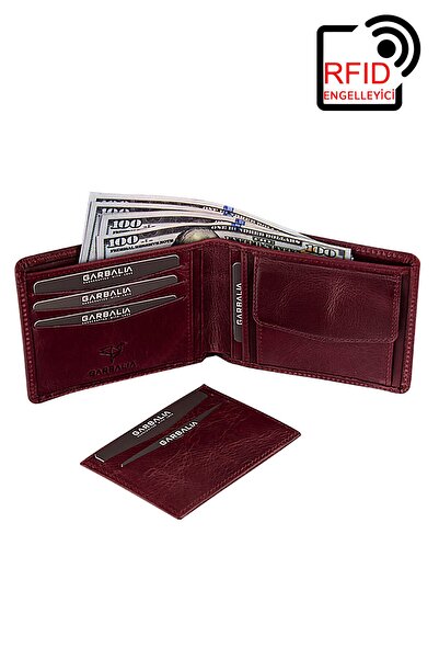 Garbalia Handmade Genuine Leather RFID Blocker Crazy Claret Red Coin Portfolio