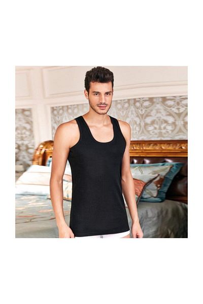 Berrak Men's White 6 Pack Cotton Classic Combed Black Undershirt