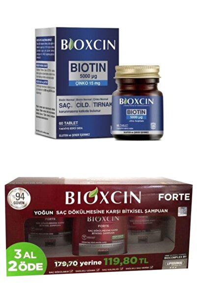 Bioxcin Forte Saç Dökülmesine Karşı Bitkisel Şampuan 3 Al 2 Öde Ve Biotin 5000 Mcg 60 Tablet