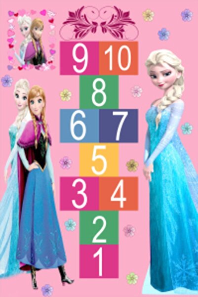 MODANOİVA Pembe Mavi Elsa Seksek Oyun Desenli Dijital Baskılı Halı-mrc1545