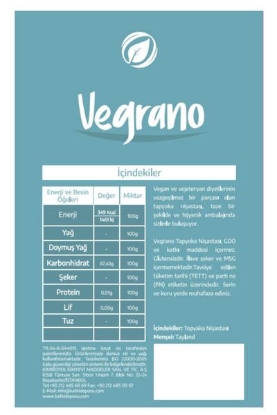 Vegrano Tapyoka Nişastası (GIDA KALİTE) 100 gr
