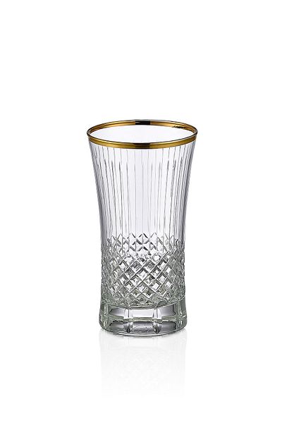 KCD Antique Gold Cut Hand Decor Gilded 6 Pieces Patterned Water and Soft Drink Glass Set