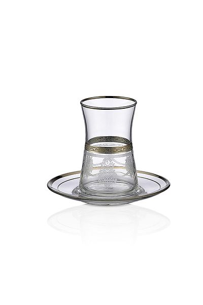 KCD Drape Platinum 12-Piece Tea Cup Set for 6 People