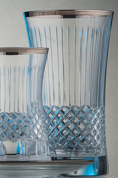 KCD Antique Platinum Cut Hand Decor Gilded 6 Pieces Patterned Water and Soft Drink Glass Set