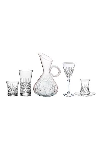 KCD Delux Simple 31 Piece Glass Tableware Presentation Dowry Set Water Cup Set Cutting Hand Decor