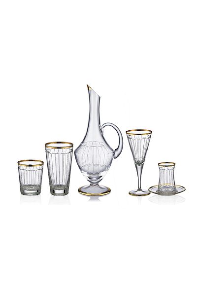 KCD Elegance Gold 31 Piece Glass Tableware Presentation Dowry Set Water Cup Set Cutting Hand Decor