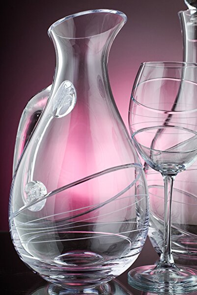 KCD Samanyolu Kesme El Dekor Yaldızlı Desenli Cam Karaf Sürahi