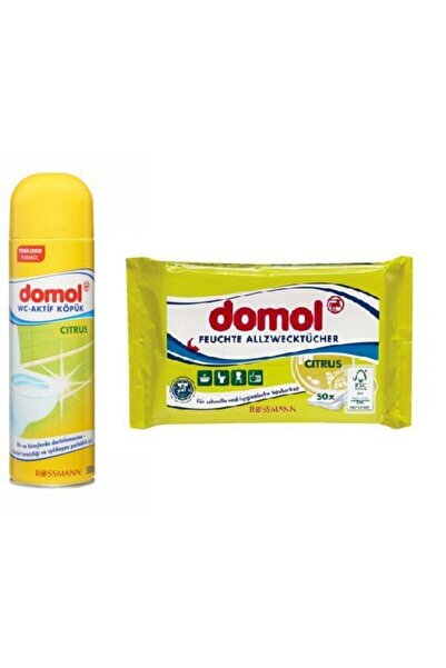 DOMOL Limon Wc Temizleme Köpüğü 500 ml+ Islak Temizlik Bezi Limon Kokulu 50 Adet