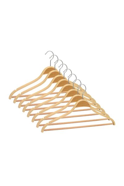 NYN Wooden Hanger with Bar Shirt Pants Hanger Natural Color 8 Pieces