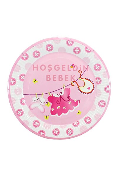 Parti dolabı 10lu Hoşgeldin Bebek Baby Shower Partisi Karton Tabağı Pembe 23cm